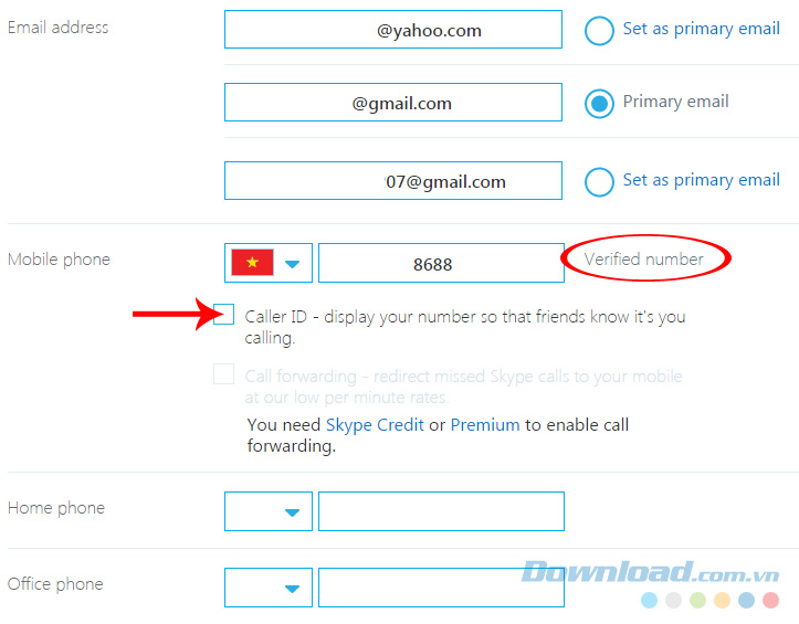 Tick vào Caller ID Tick vào Caller ID