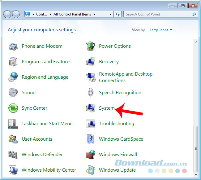 Chọn System Chọn System