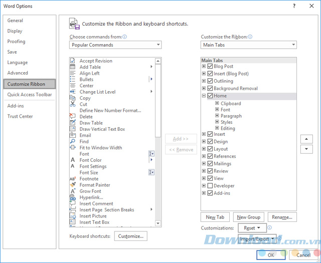 Customize Ribbon Customize Ribbon