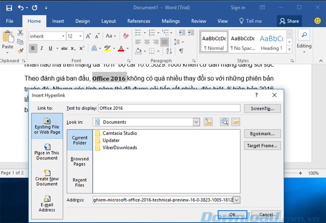 Chèn liên kết vào văn bản Chèn liên kết vào văn bản