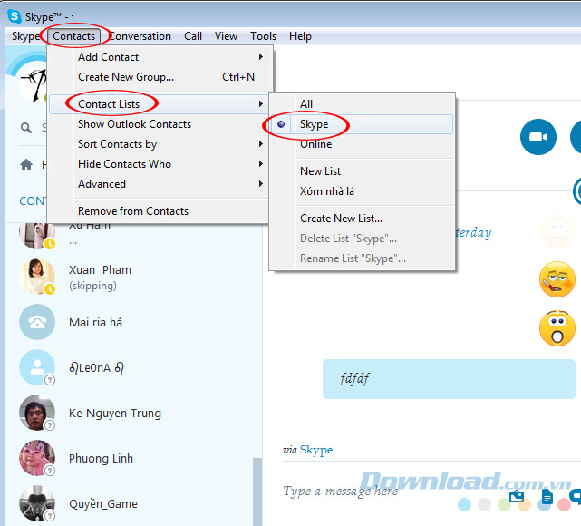 Danh sách Skype