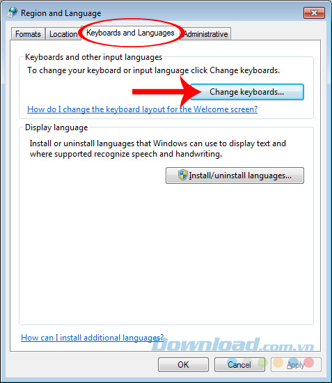 Thay đổi bàn phím Thay đổi bàn phím