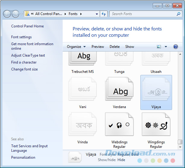 Kiểm tra font hiện có