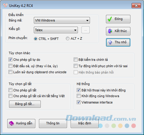 Giao diện mở rộng của UniKey Giao diện mở rộng của UniKey