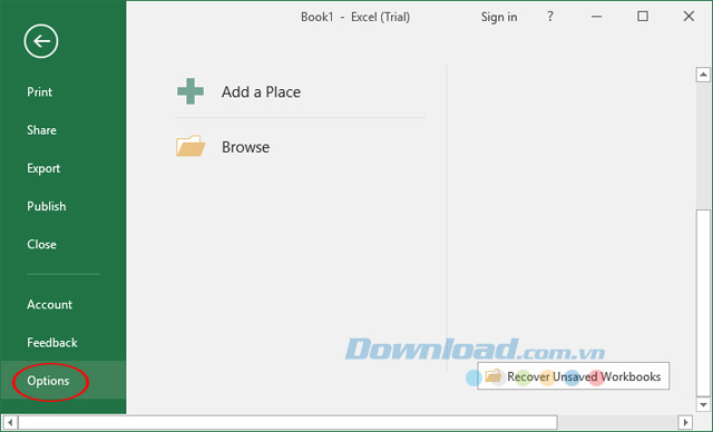 Nhấn vào Options Nhấn vào Options