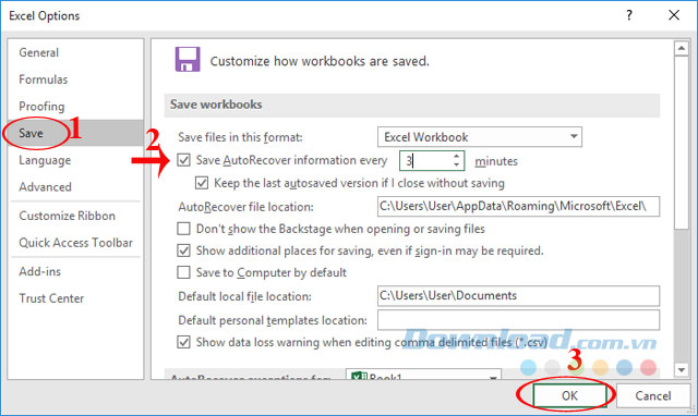 Thiết lập tự động lưu file Thiết lập tự động lưu file