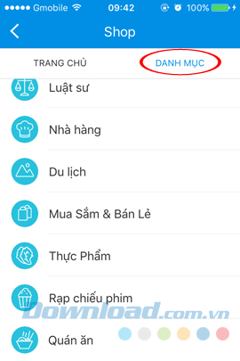 Các tùy chọn trong danh mục