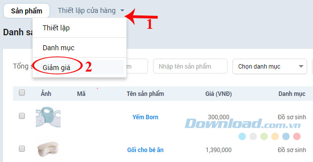 Thiết lập giảm giá sản phẩm