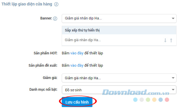 Thiết lập giao diện cửa hàng
