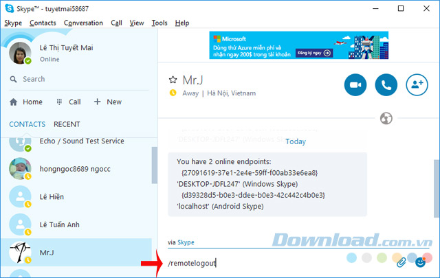Đăng xuất Skype từ xa