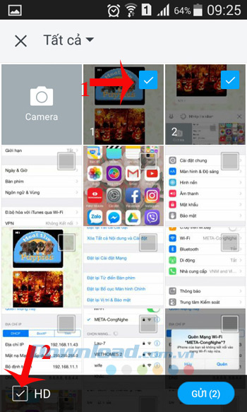 Chọn ảnh gửi qua Zalo