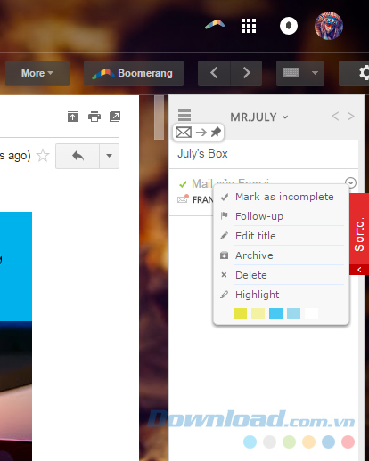 Mở mail từ danh sách đã phân loại