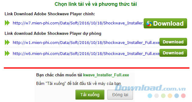 Chọn link tải Shockwave