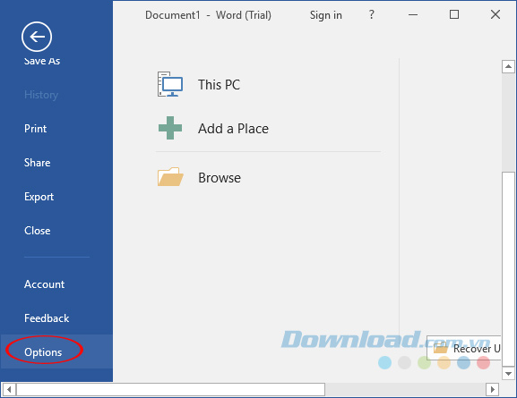 Nhấn vào Options Nhấn vào Options