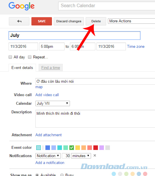 Xóa sự kiện đã tạo Xóa sự kiện đã tạo
