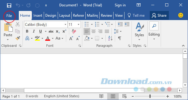 Nhấn vào File Nhấn vào File