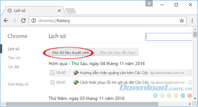 Xóa dữ liệu duyệt web