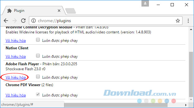 Vô hiệu hóa Flash Vô hiệu hóa Flash