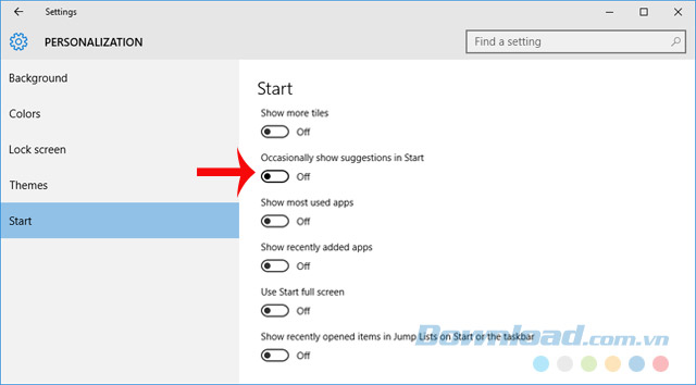 Chuyển sang thẻ Start