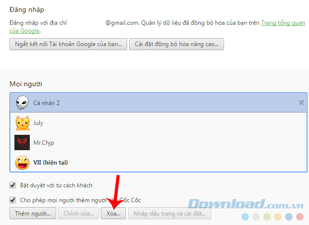 Loại bỏ người dùng đã thêm