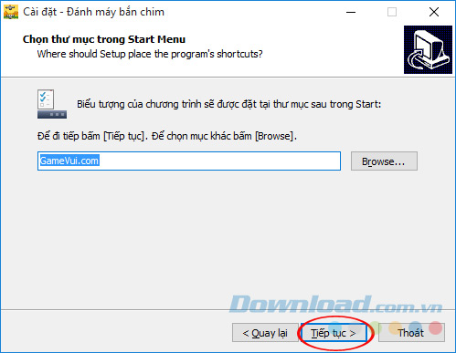Chọn thư mục lưu trữ Đánh máy bắn chim