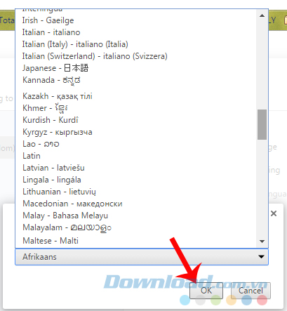 Lựa chọn ngôn ngữ mới