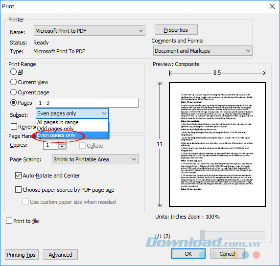 In trang PDF chẵn In trang PDF chẵn