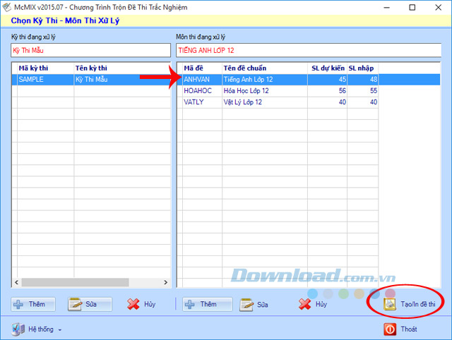 Tạo đề thi Tạo đề thi