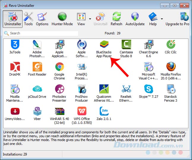 Gỡ bỏ BlueStacks đang dùng