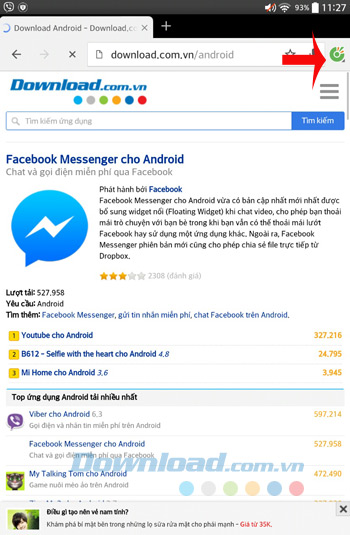 Nhấn vào Menu Cốc Cốc