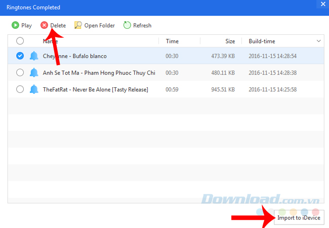 Danh sách nhạc chuông đã tạo