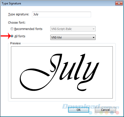 Chọn All fonts