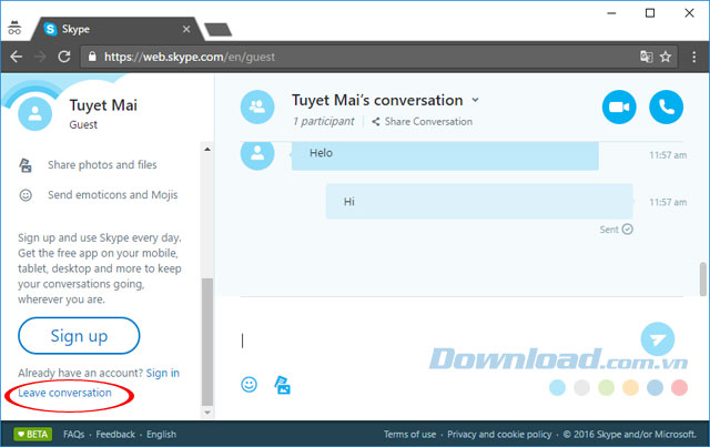 Thoát cuộc trò chuyện