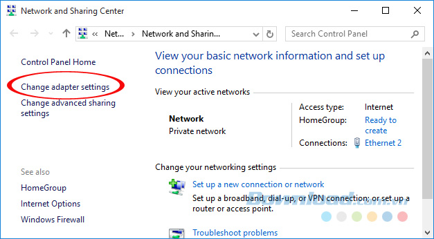 Nhấn Change adapter settings.