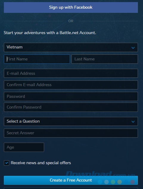 Tạo tài khoản Battle