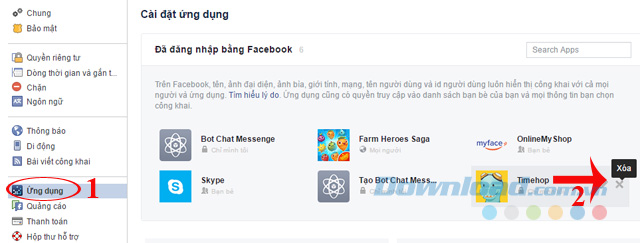 Xóa ứng dụng trên Facebook