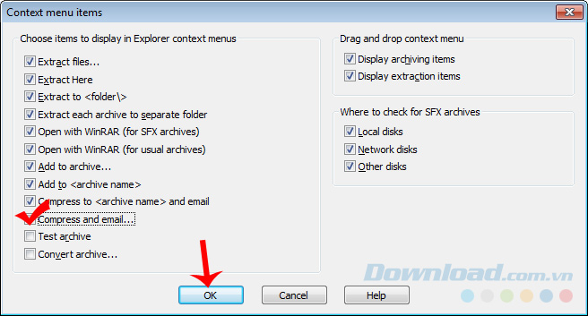 Tick vào Compress and email Tick vào Compress and email