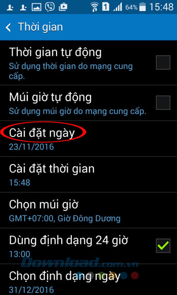 Cài đặt lại thời gian