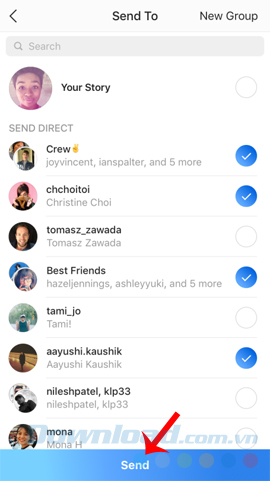 Chọn bạn bè gửi đi 