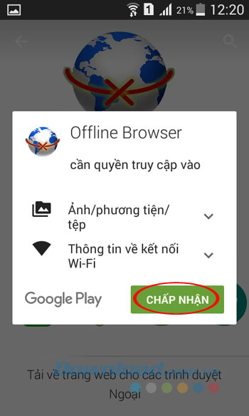 Chấp nhận cài đặt Offline Browser