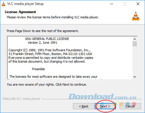 Đồng ý các điều khoản cài đặt VLC 360