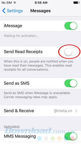 Tắt Send read receipts Tắt Send read receipts