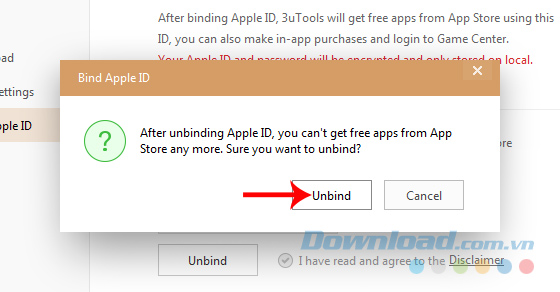 Chọn tiếp Unbind