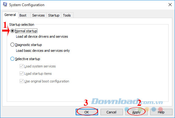 Bật chế độ bình thường