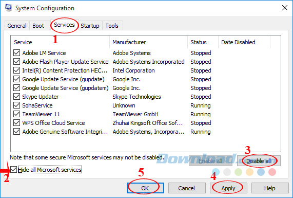Tắt dịch vụ của bên thứ 3