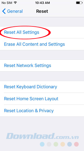 Reset all settings