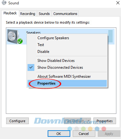 Nhấn chuột phải vào chọn Properties