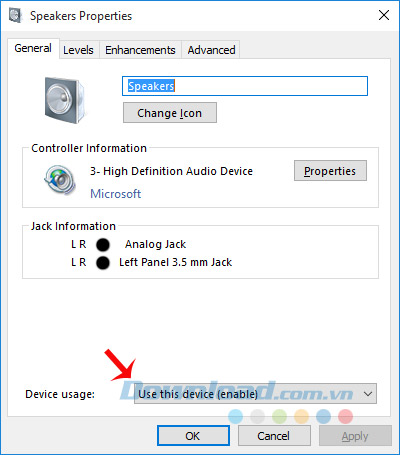 Chọn chế độ Use this device (enable)