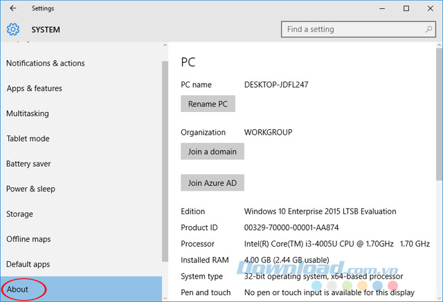 Nhấn vào About Nhấn vào About