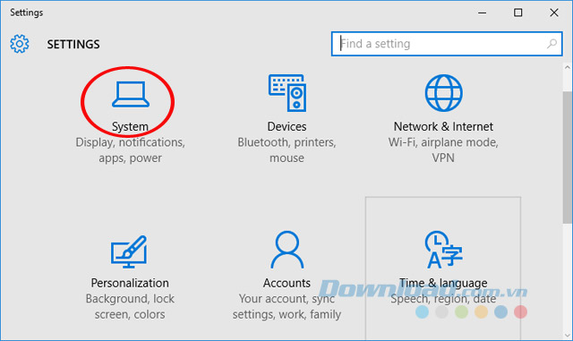 Nhấn vào System Nhấn vào System
